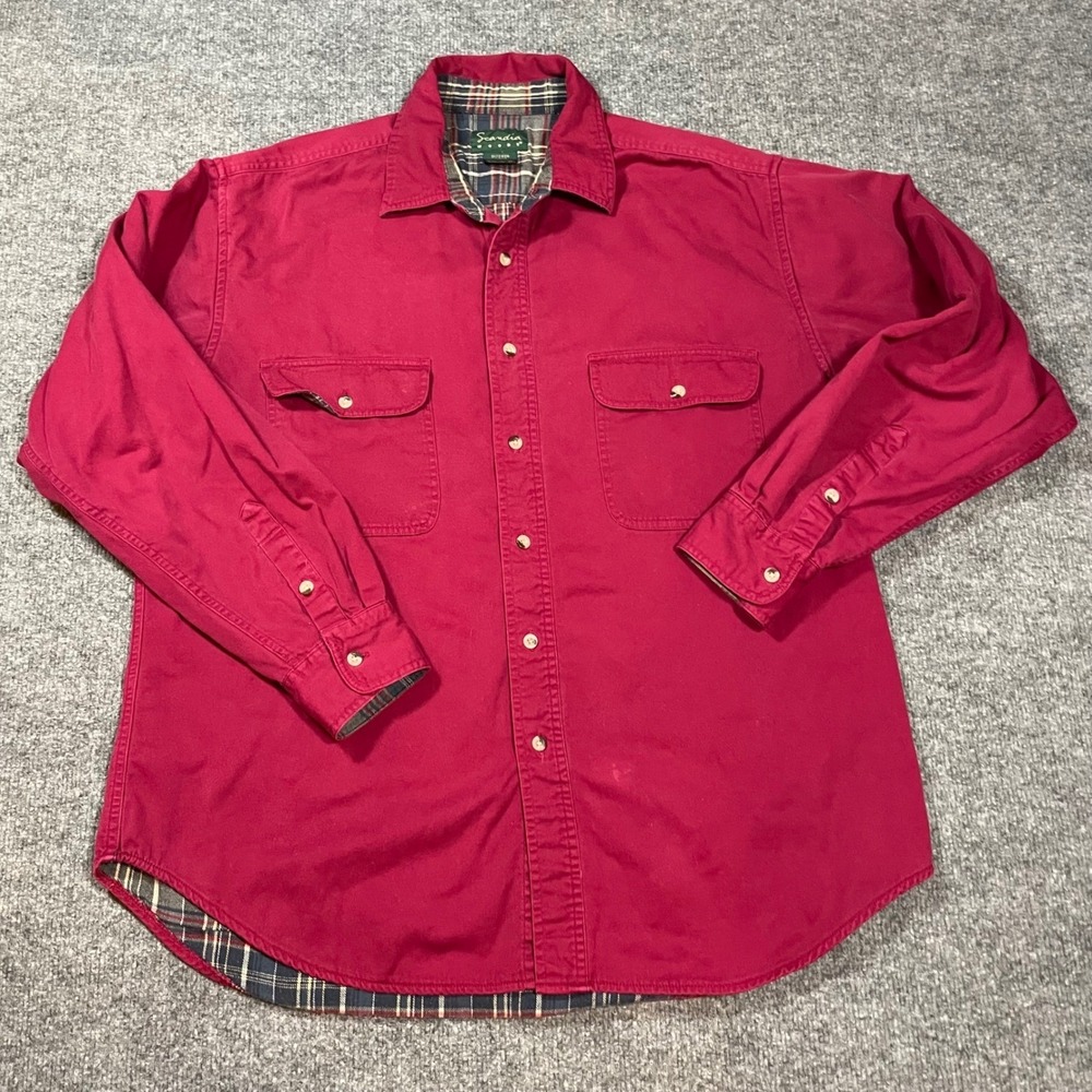 Scandia Woods Flannel Lined Long Sleeve Button Up Shirt Red Plaid Men Large